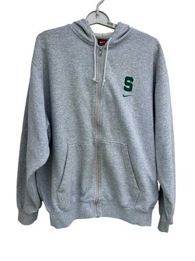 VTG Y2K Nike Team Zip Hoodie Michigan State Spartans Mens L Gray Made In Korea